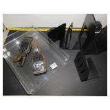 2 ACRYLIC DESK ORGANIZERS, 2 METAL CLAMPS MARKED