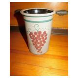 GRAPE DESIGN POTTERY VASE SIGNED BASE