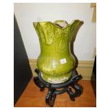 LARGE GREEN VASE 9X16 WITH REPAIR AND DISPLAY