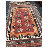 MACHINE MADE RUG, 110X58, RED ORANGE AND BLACK,