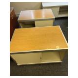 FORMICA WOOD TOP, METAL BASE, LARGE CABINET WITH