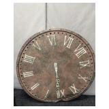 TIN CLOCK 46" ROUND LARGE DENT AT 12 O