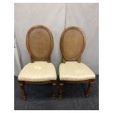 CANE BACK CHAIRS, WOOD FRAME WITH GOLD UPHOLSTERY