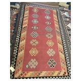 RED ORANGE BLUE 120X60 MACHINE MADE RUG, CUT OUT