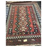 MACHINE MADE RUG, RED AND BLUE, 86X84, SOUTHWEST