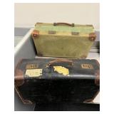 VINTAGE CLOTH & LEATHER TRIM SUITCASE 26" X 15" X