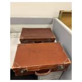 2 LEATHER VINTAGE SUITCASES 22" X 13" X 6" SEE