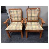 WOOD ARMCHAIRS WITH PLAID UPHOLSTERY, 19W SEAT