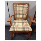 WOOD ARMCHAIRS WITH PLAID UPHOLSTERY, 19W SEAT,