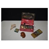 KITTEN TOP SEWING BOX, SHELL, PIG TRINKET BOX,