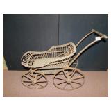 ANTIQUE WICKER BUGGY IRON WHEELS 25" H X 30" W