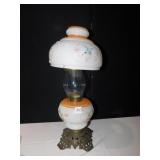 OIL LAMP HAND PAINTED SHADE AND BASE,