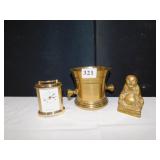 BRASS MOTAR, HOWARD MILLER CLOCK, BUDDHA BRASS