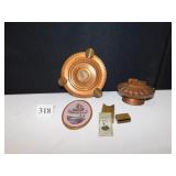 COPPER ASHTRAY, LIGHTER BY RONSON, BRASS RAZOR