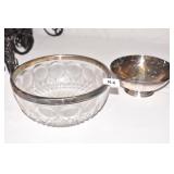 SILVER RIM GLASS BOWL, SILVER PLATE DISH