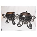 PAIR ORNATE IRON PLANTERS 9" H X 11" W