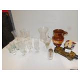 SHOT GLASSES, PEDESTAL CORDIALS, AVON BOTTLE,