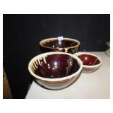 SET OF 3 BROWN AND CREAM DRIP GLAZE MIXING BOWLS,