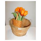 LONGERBERGER BASKET 1992 WITH TULIPS AND BUSHEL