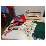 GROUP OF FELTED HANGERS, THROW BLANKET, DOILY,