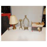 SMALL WOOD AND BRASS LAMP, NEW IN BOX WALL