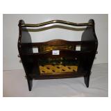 WOOD AND METAL MAGAZINE RACK, 16X17X9