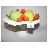 CERAMIC FRUIT IN WHITE CERAMIC BASKET, ALL ONE
