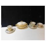 3 TEACUPS AND SAUCERS AND COVERED TUREEN,