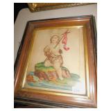 FRAMED COMPLETED BABY JESUS CROSS STITCH 18.5X15