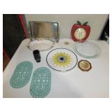 APPLE CLOCK, BAKE PAN, TRIVETS, ETC.  ETC.