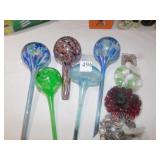 5 GLASS AQUA GLOBES - AND GLASS BEADS