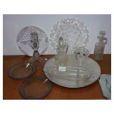 CRUETS, HAND PAINTED PLATE, ETC.