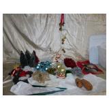 CHRISTMAS DECORATIONS WITH PLASTIC SANTA ON