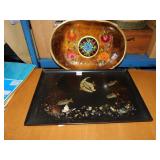 HAND PAINTED OVAL BOWL 15.5" & 18" INLAY TRAY