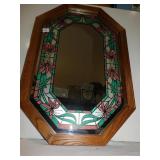 WOOD FRAMED MIRROR FAUX STAINED GLASS, 31X20.5