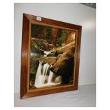 WOOD FRAMED WATERFALL PICTURE, 24.5X20.5