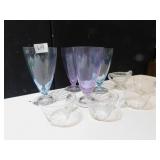 6" BLUE AND PURPLE GLASSES, 4 ETCHED DELICATE