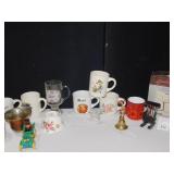 GLASS TOP ROOSTER BELL, DERBY CHINA SUGAR BOWL,