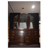 CHERRY DRESSER 10 DRAWER WITH TRI-FOLD MIRROR 35"
