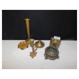 BRASS CANDLE HOLDER AND MINI VASES,
