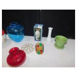 8" H BLUE VASE, PLANTERS, FLOWER FROG