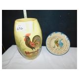 HAND PAINTED ROOSTER PITCHER MARKED ITALY, 8" AND
