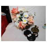 BRASS VASE, CANDLE STICK HOLDER, WROUGHT IRON