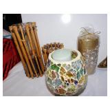 MATCHING BAMBOO CANDLE HOLDERS, PILLAR CANDLE