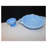 BLUE DOUBLE HANDLE BOWL 12" AND MATCHING PEDESTAL