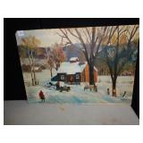 PAINTING ON BOARD, WINTER SCENE BY RUBY STUART