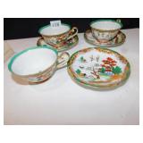 THREE HAND PAINTED OCCUPIED JAPAN CUPS/SAUCERS