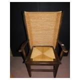 WOVEN BACK RUSH SEAT WOOD ARMCHAIR 43" X 25" WITH