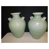 DOUBLE HANDLE PLANTER URNS WITH CRACKLE GLAZE, 1