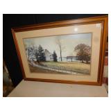 FRAMED AND QUADRUPLE MATTED FARMHOUSE PRINT,